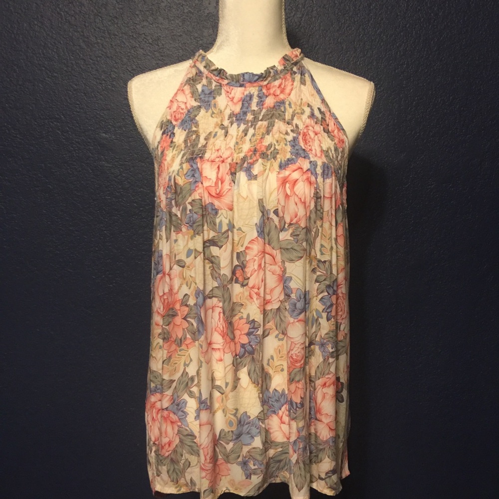 KENAR Smocked Lightweight Floral Sleeveless Top